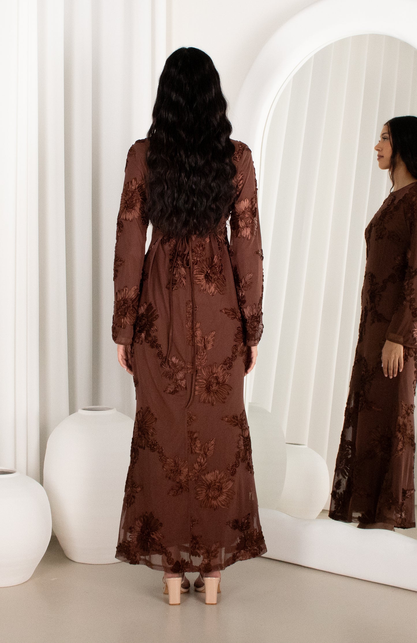 NOIR Embroidered Dress - Brown