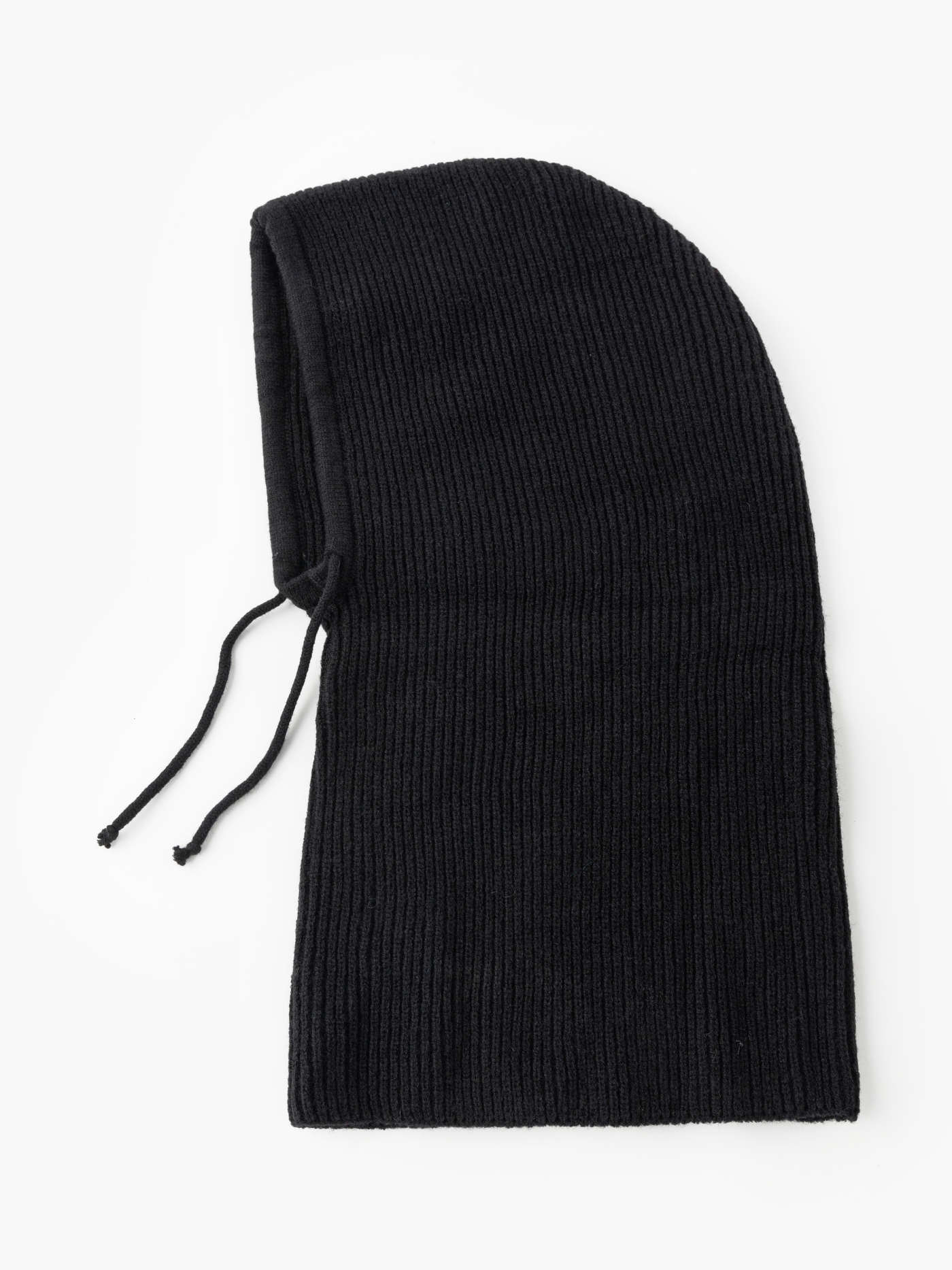 Black knit hood on a white background