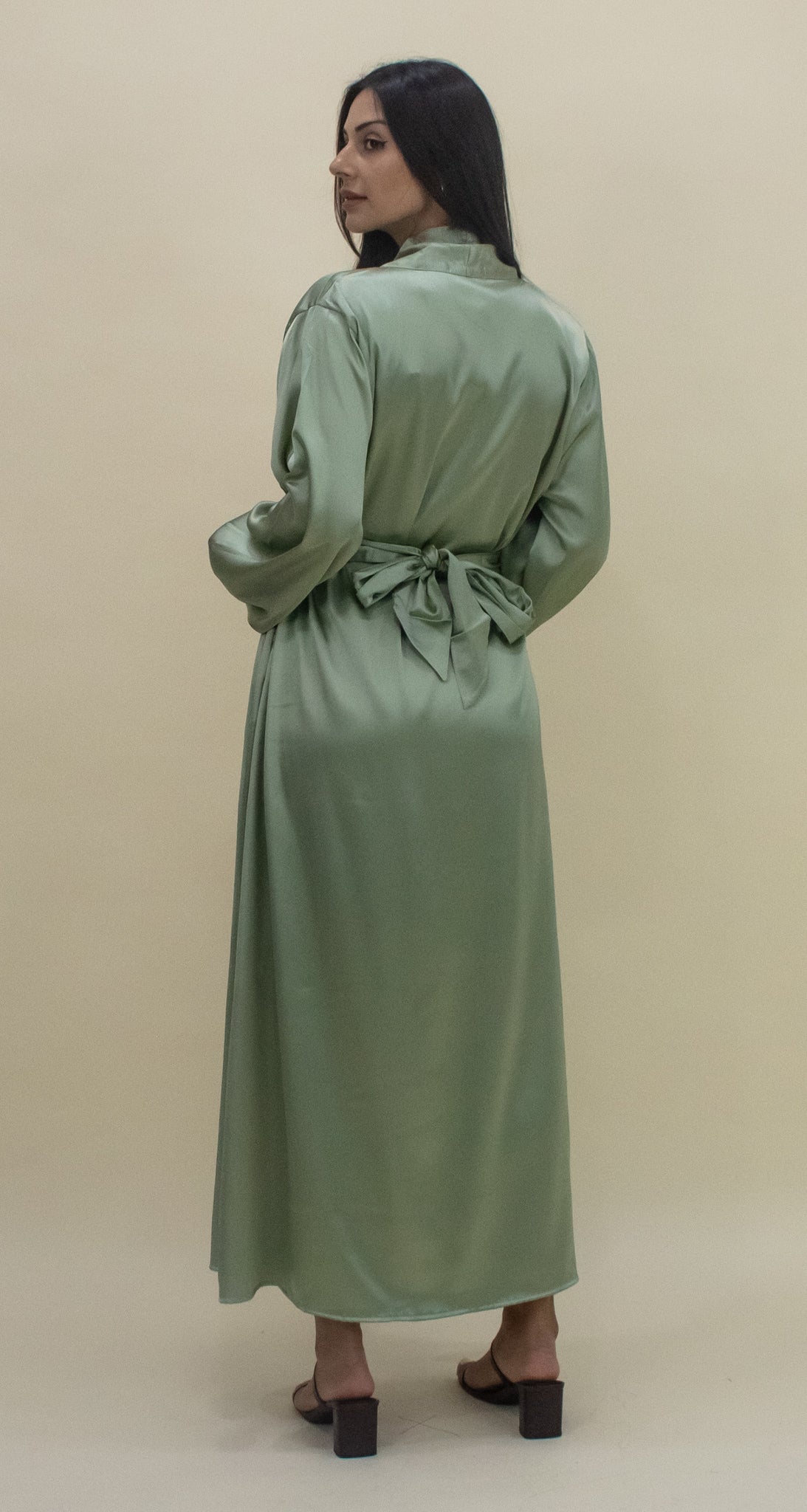 Luxe Satin Open Abaya - Mint