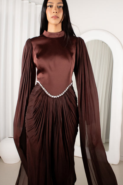 The BAYDAH Gown - Brown, cape sleeve beaded gown (image 5)