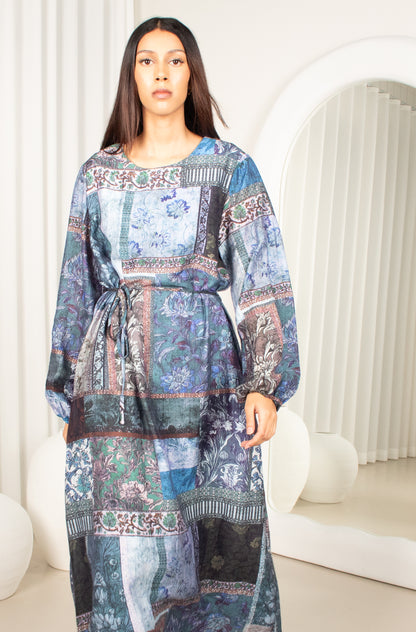 Yalda Blue Floral Dress, tie back maxi (image 4)