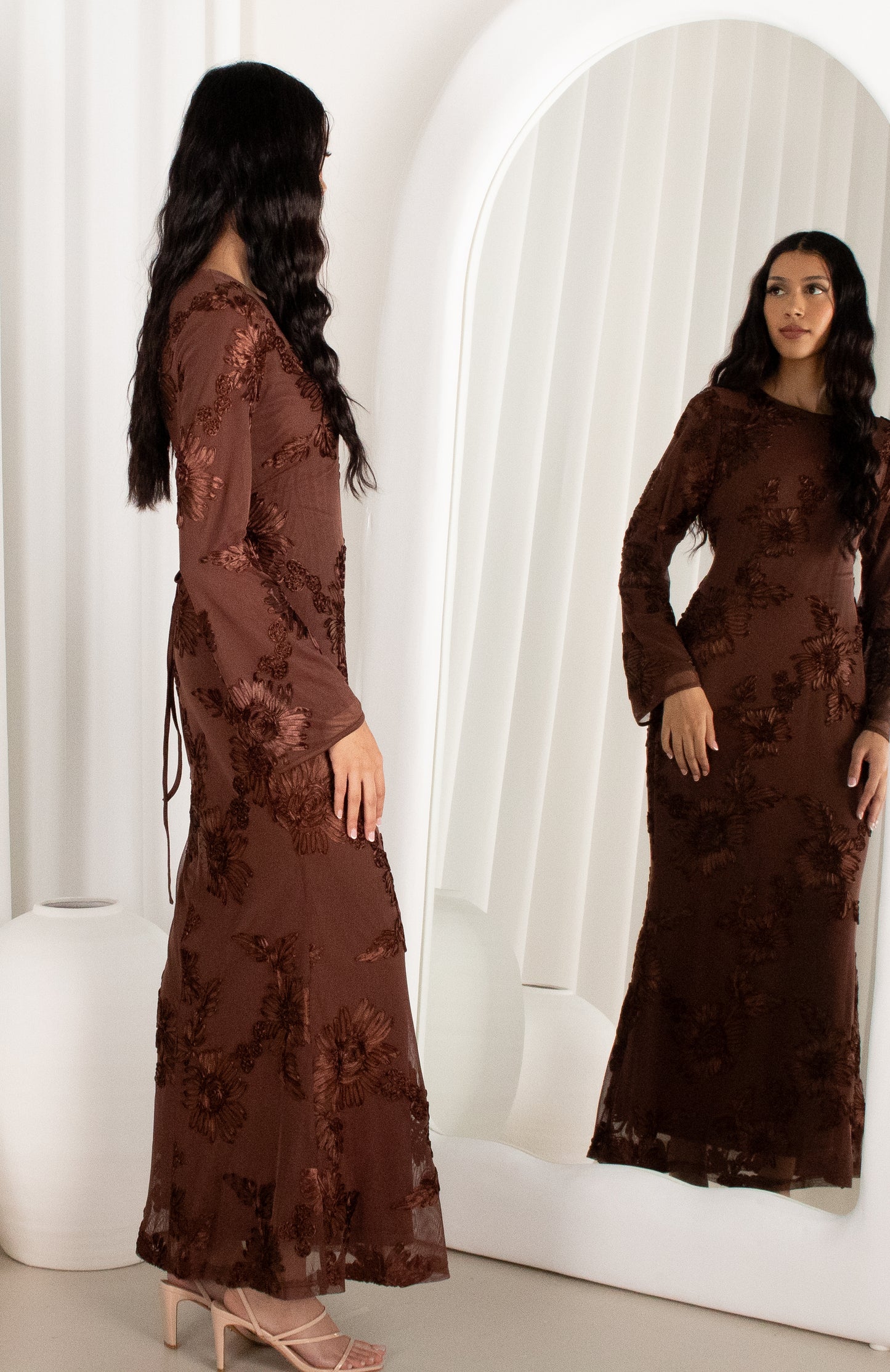 NOIR Embroidered Dress - Brown