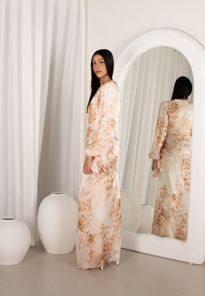 The MIDA Gown, sage printed modest gown (image 1)