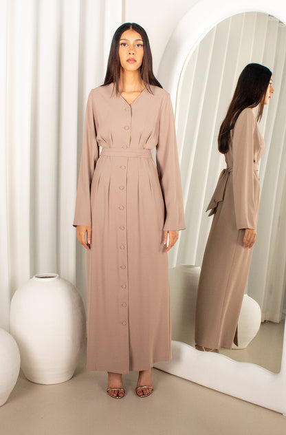 Salima Beige Button Maxi Dress, modest (image 1)