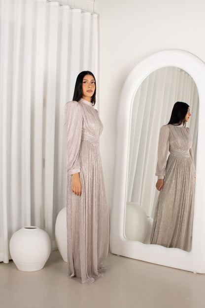 The HARA Gown - Silver, pleated beaded gown (image 5)