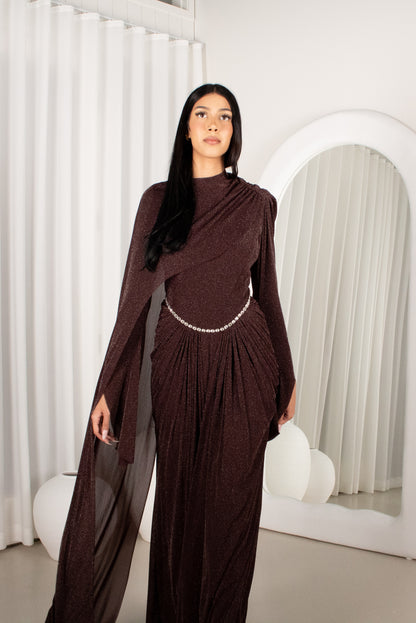 The HIRAH Gown - Brown, shimmer evening dress (image 3)