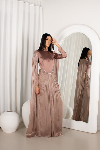 The BAYDAH Gown - Mocha, cape sleeve beaded gown (image 3)