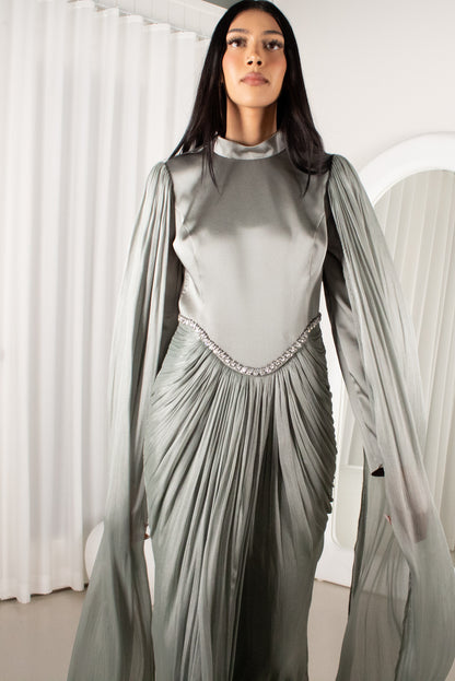 The BAYDAH Gown - Sage, cape sleeve beaded gown (image 4)