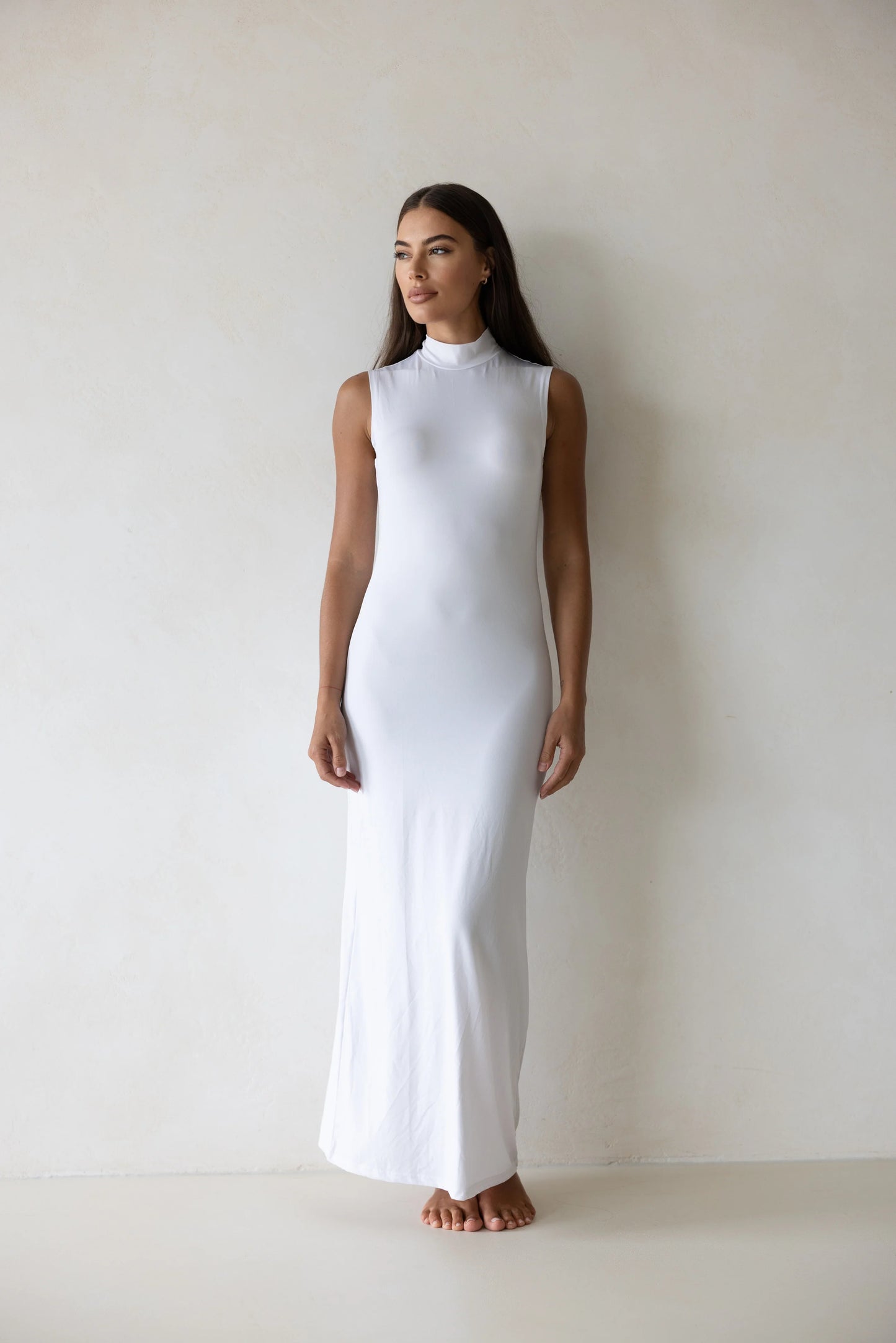 Luxe Sleeveless Slip Dress in Vanilla by Hadara Boutique