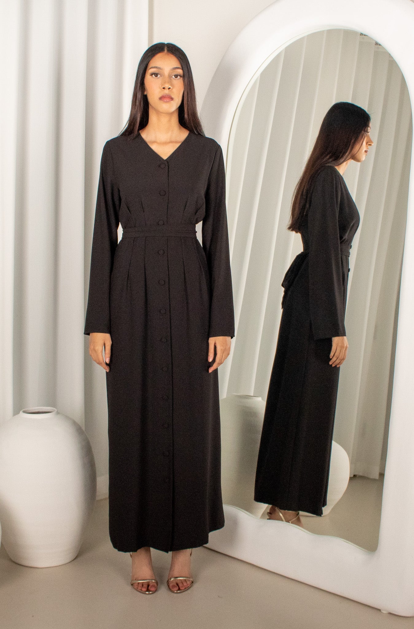 Malikah Button Dress Black