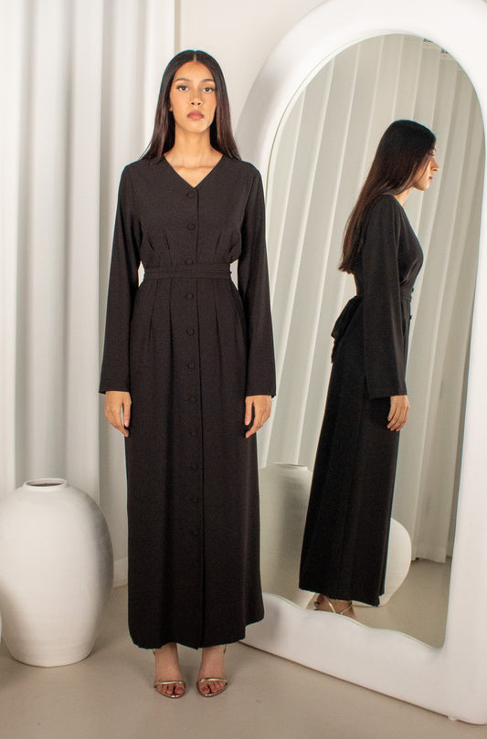 Malikah Button Dress Black