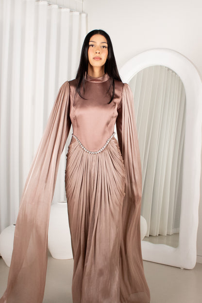 The BAYDAH Gown - Mocha, cape sleeve beaded gown (image 6)
