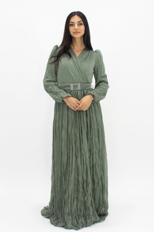 Kaylie Pleated Dress in Sage by Hadara Boutique