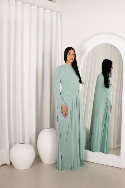The HIRAH Gown - Turquoise, shimmer evening dress (image 1)