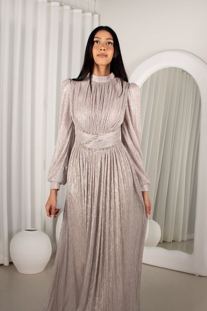 The HARA Gown - Silver, pleated beaded gown (image 3)