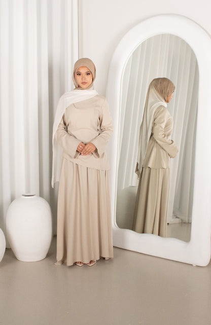 Beige two-piece modest co-ord set, Hadara Boutique
