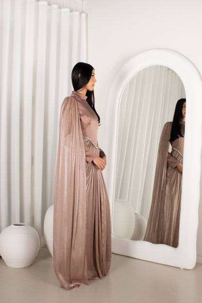 The BAYDAH Gown - Mocha, cape sleeve beaded gown (image 4)
