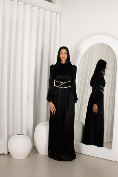 The HARA Gown, pleated beaded modest gown (image 1)
