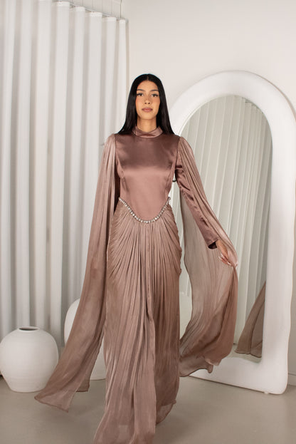 The BAYDAH Gown - Mocha, cape sleeve beaded gown (image 5)