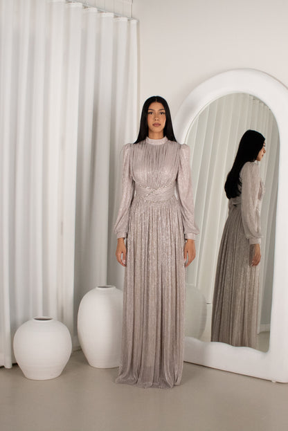 The HARA Gown - Silver, pleated beaded gown (image 4)
