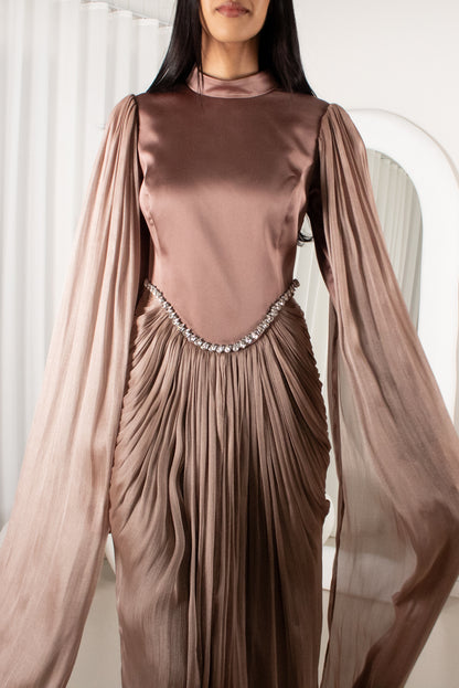 The BAYDAH Gown - Mocha, cape sleeve beaded gown (image 7)