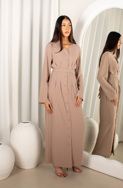 Salima Beige Button Maxi Dress, modest (image 2)