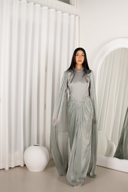 The BAYDAH Gown - Sage, cape sleeve beaded gown (image 3)