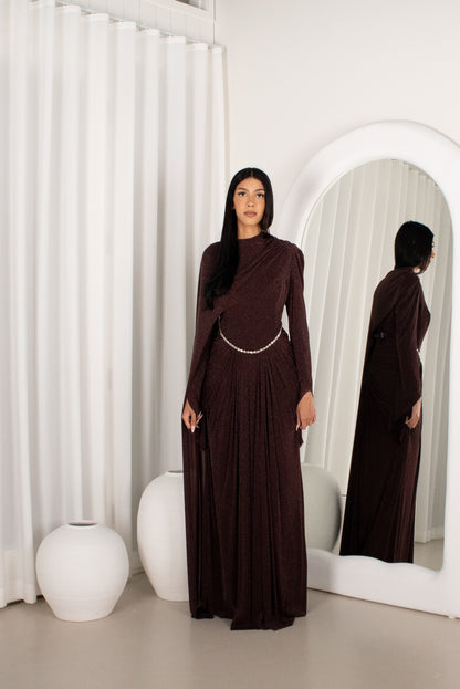 The HIRAH Gown - Brown, shimmer evening dress (image 1)