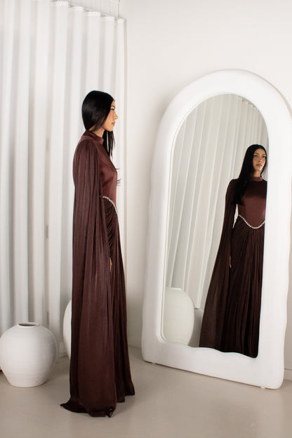 The BAYDAH Gown - Brown, cape sleeve beaded gown (image 3)