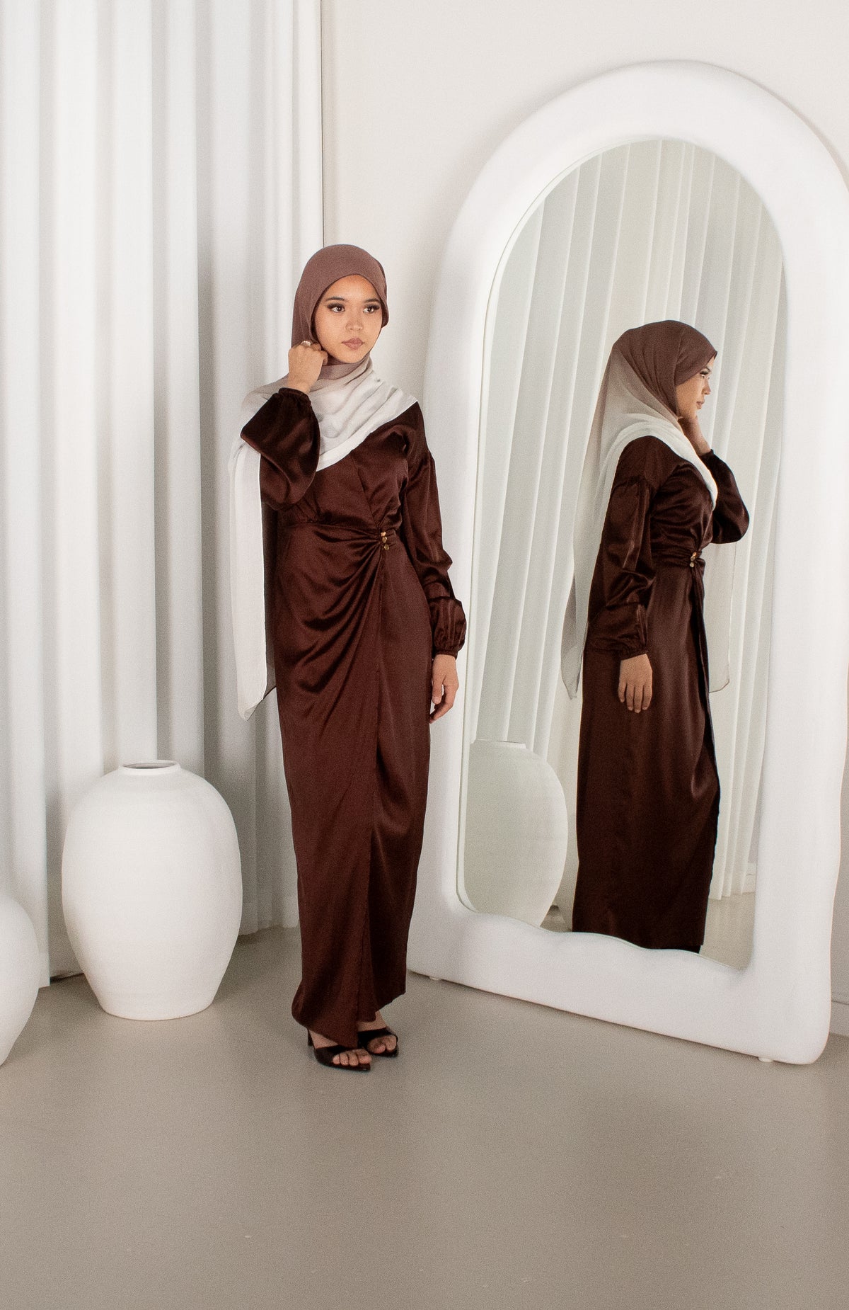 Hadara Rosticil RUWAYDA Dress - Chocolate – Hadara Boutique