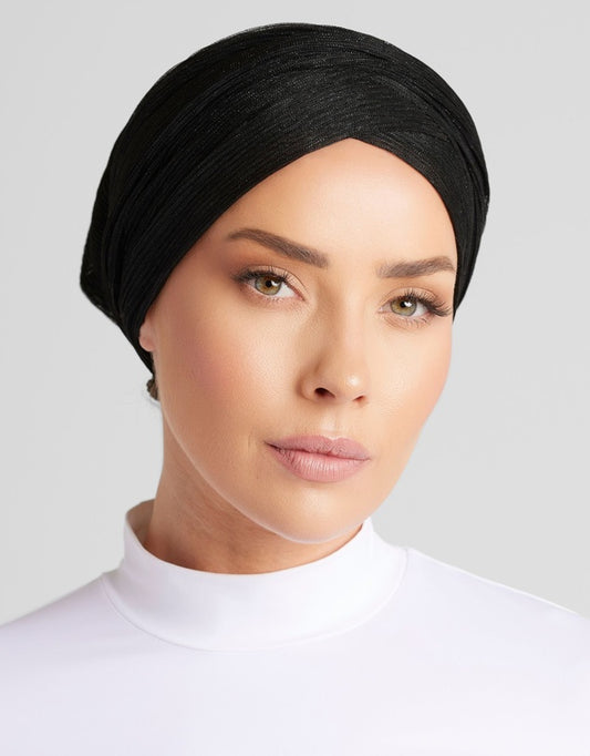 Black Lurex Turban by Hadara Boutique