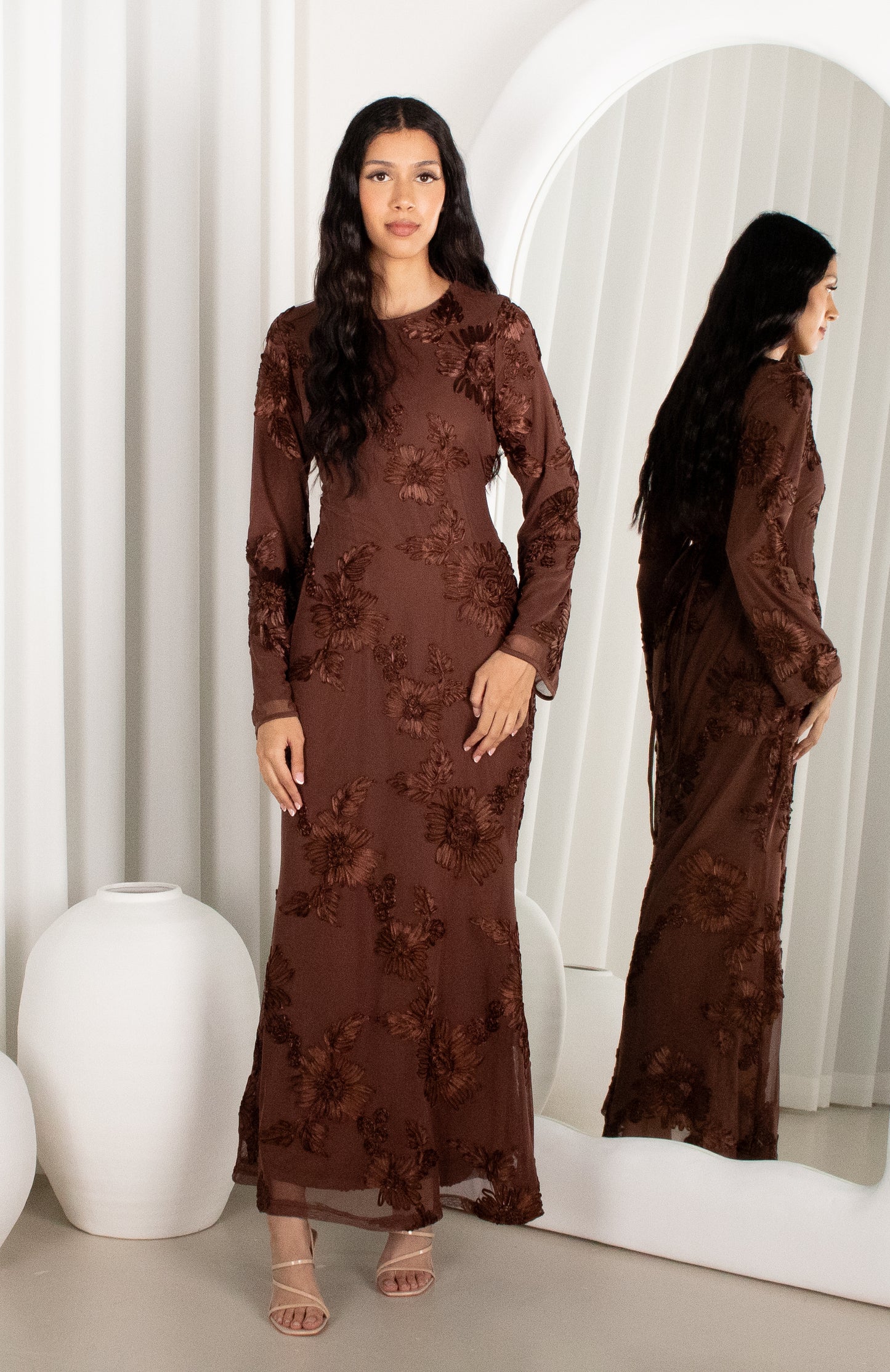 NOIR Embroidered Dress - Brown