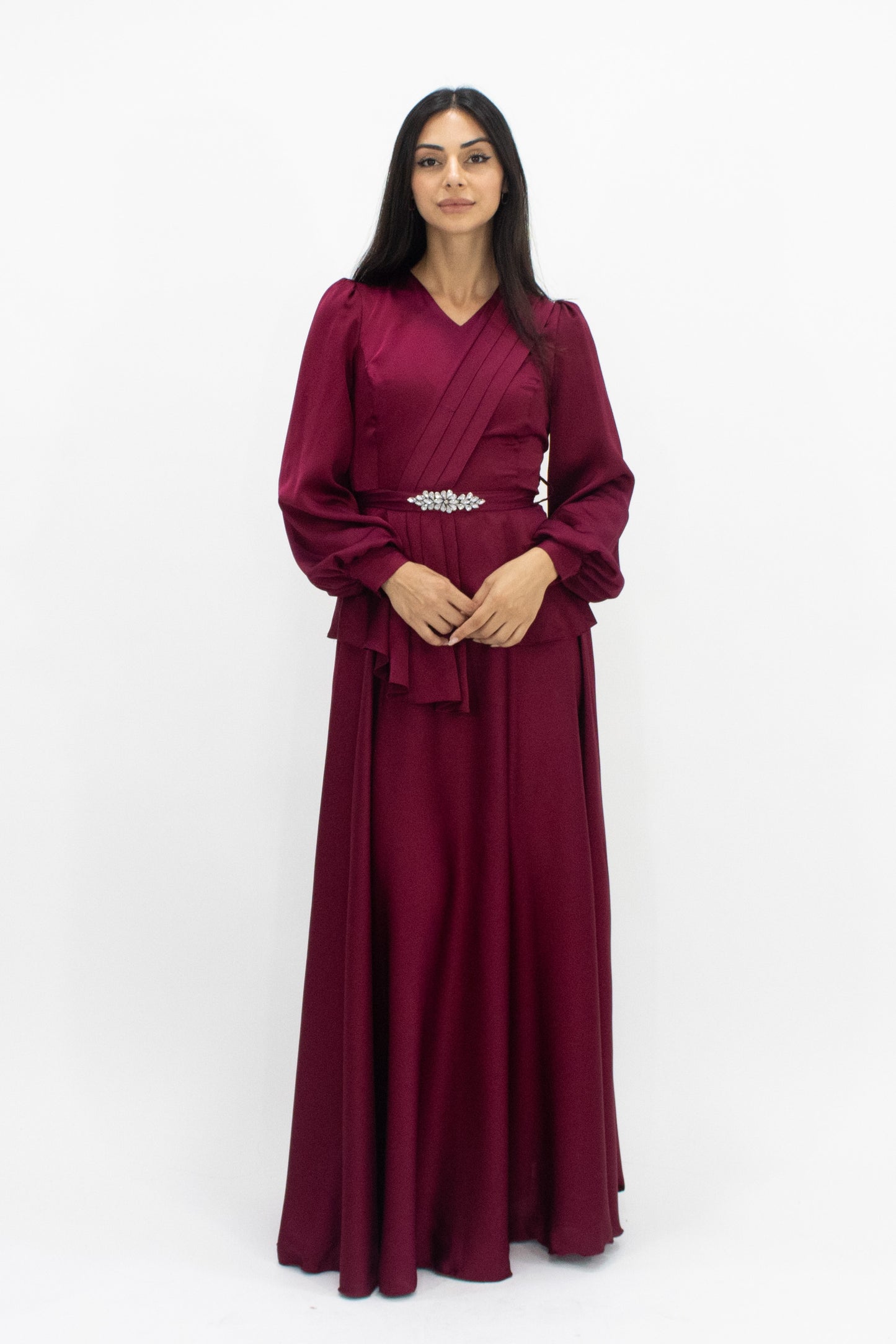 Maya Gown in Maroon by Hadara Boutique