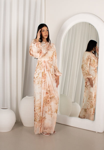 The MIDA Gown, sage printed modest gown (image 2)
