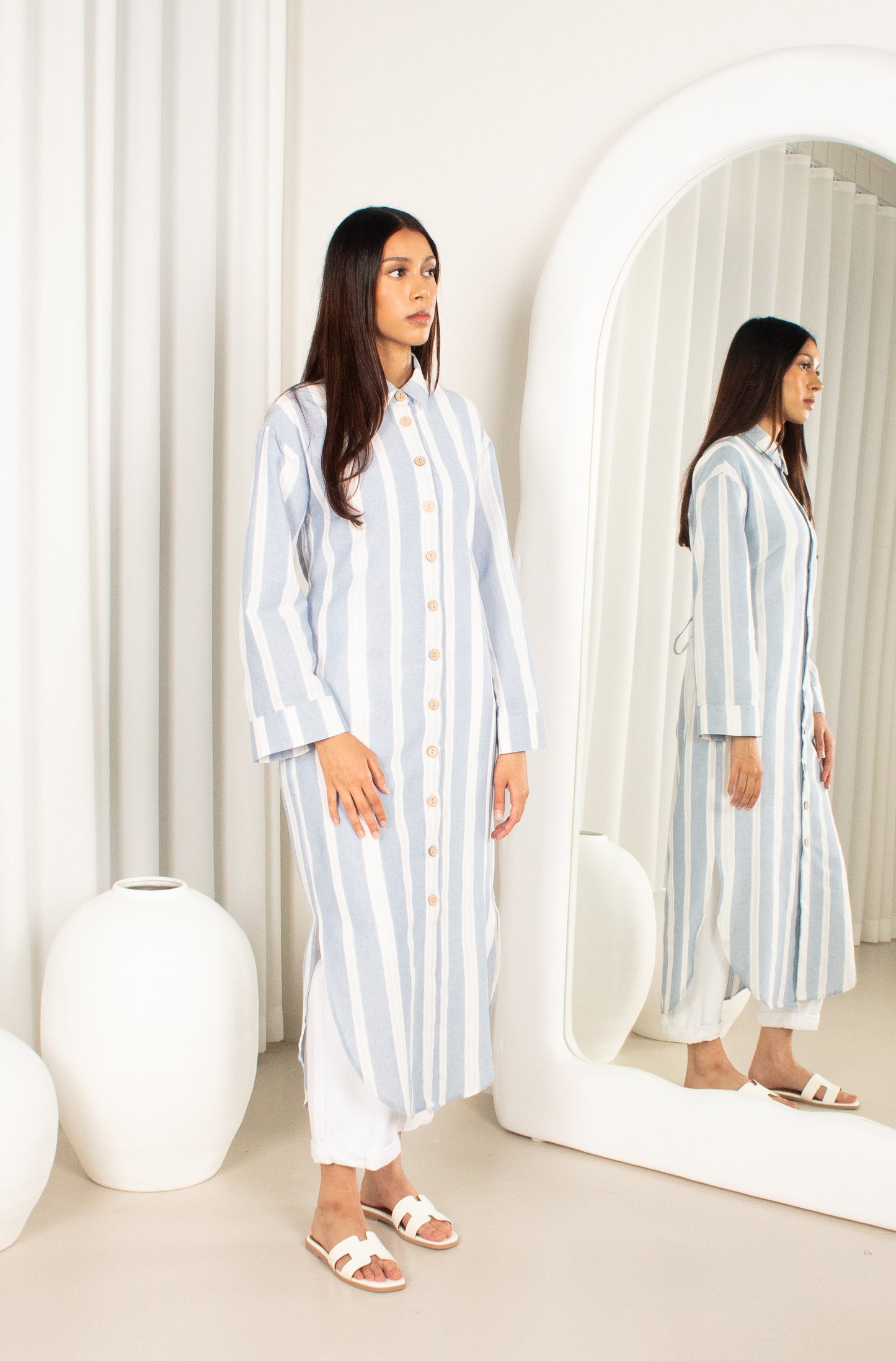 Stripe Tunic Dress - Grey