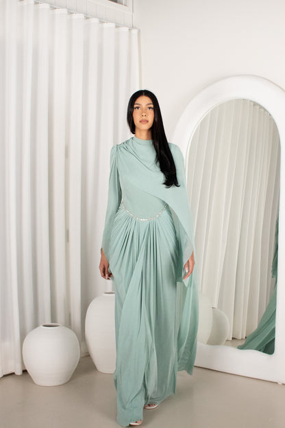 The HIRAH Gown - Turquoise, shimmer evening dress (image 3)