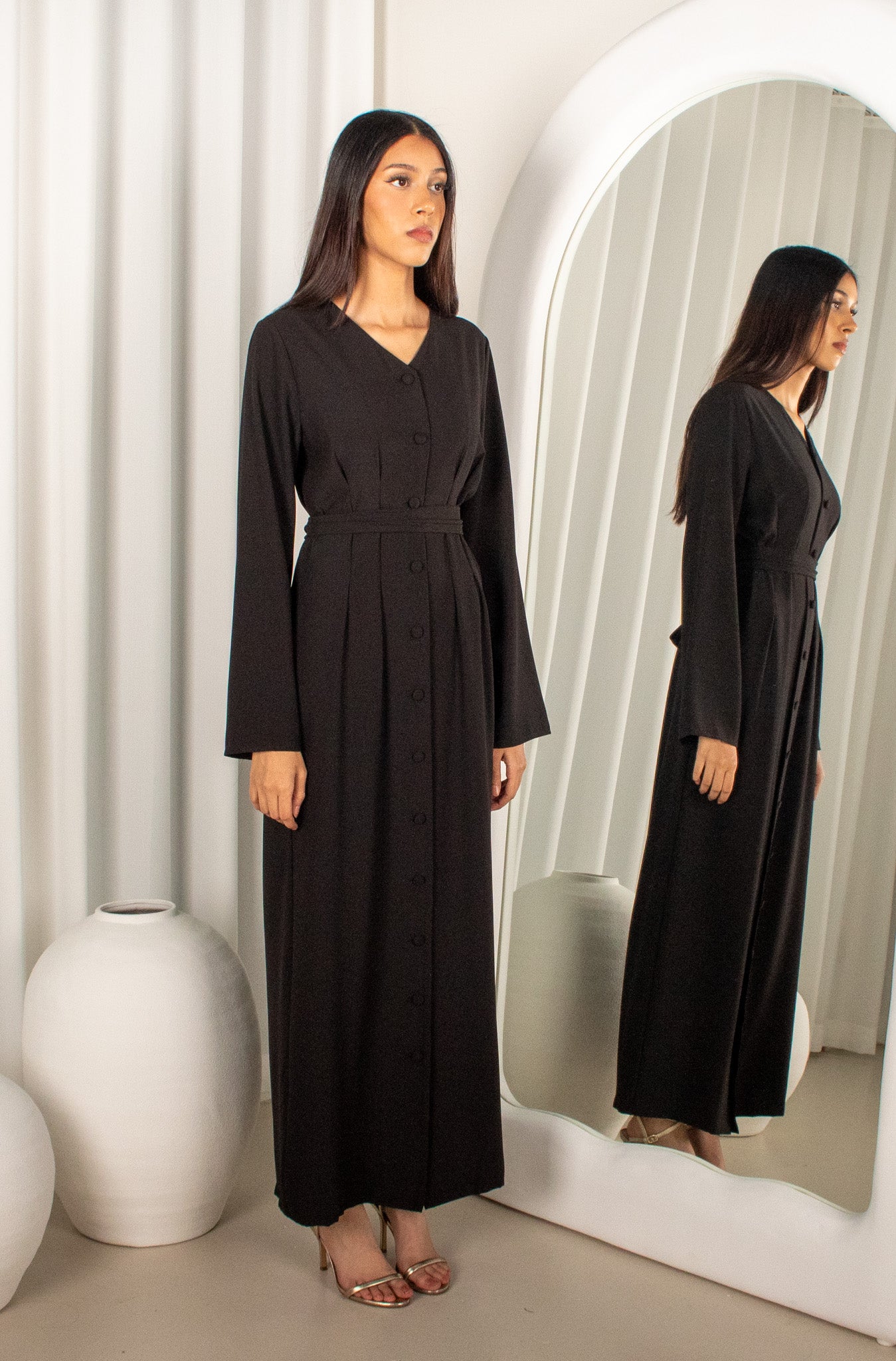 Malikah Button Dress Black