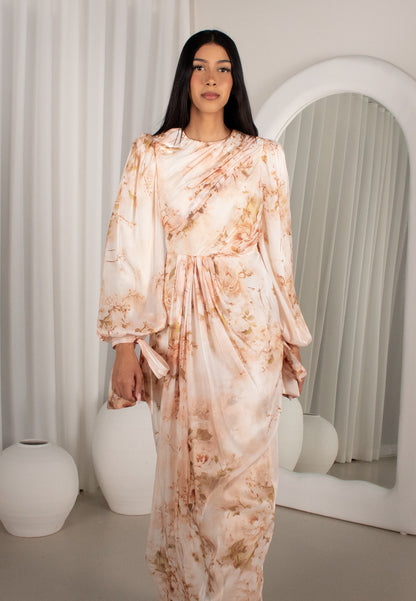 The MIDA Gown, sage printed modest gown (image 3)
