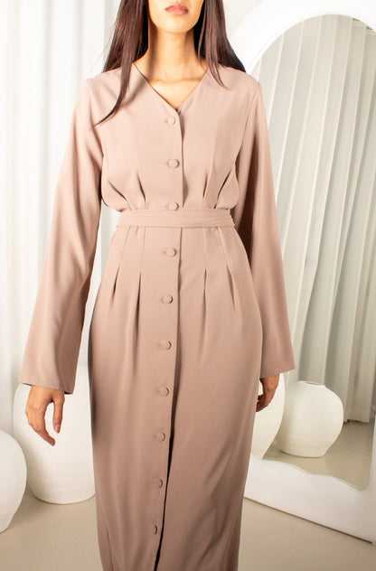 Salima Beige Button Maxi Dress, modest (image 3)
