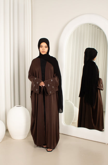 Marni Coffee Bow Open Abaya, beaded detail (image 1)