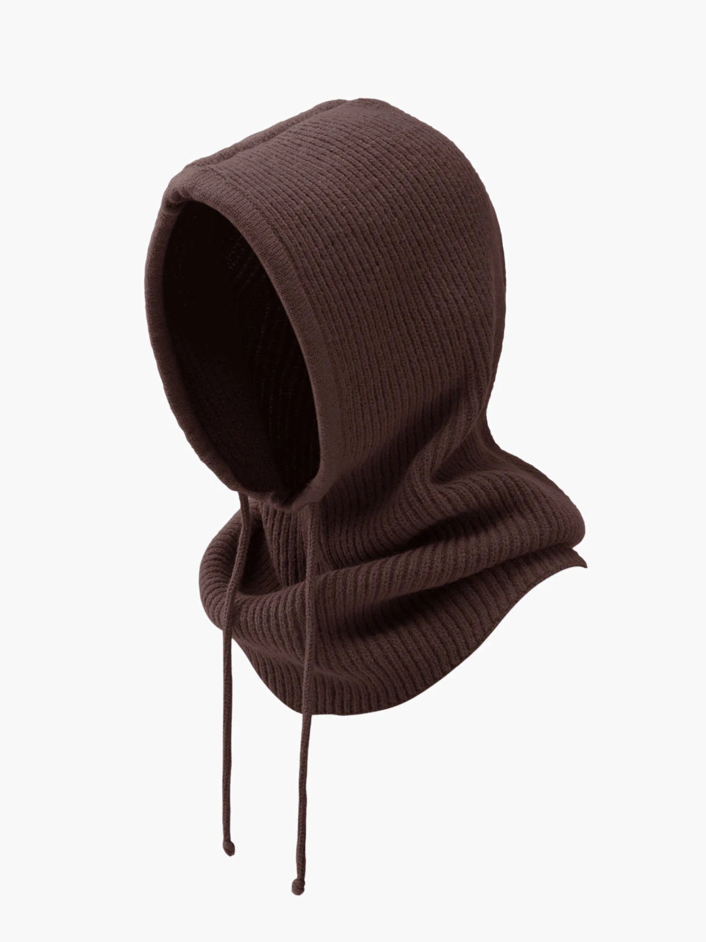 Brown knitted hood on a white background