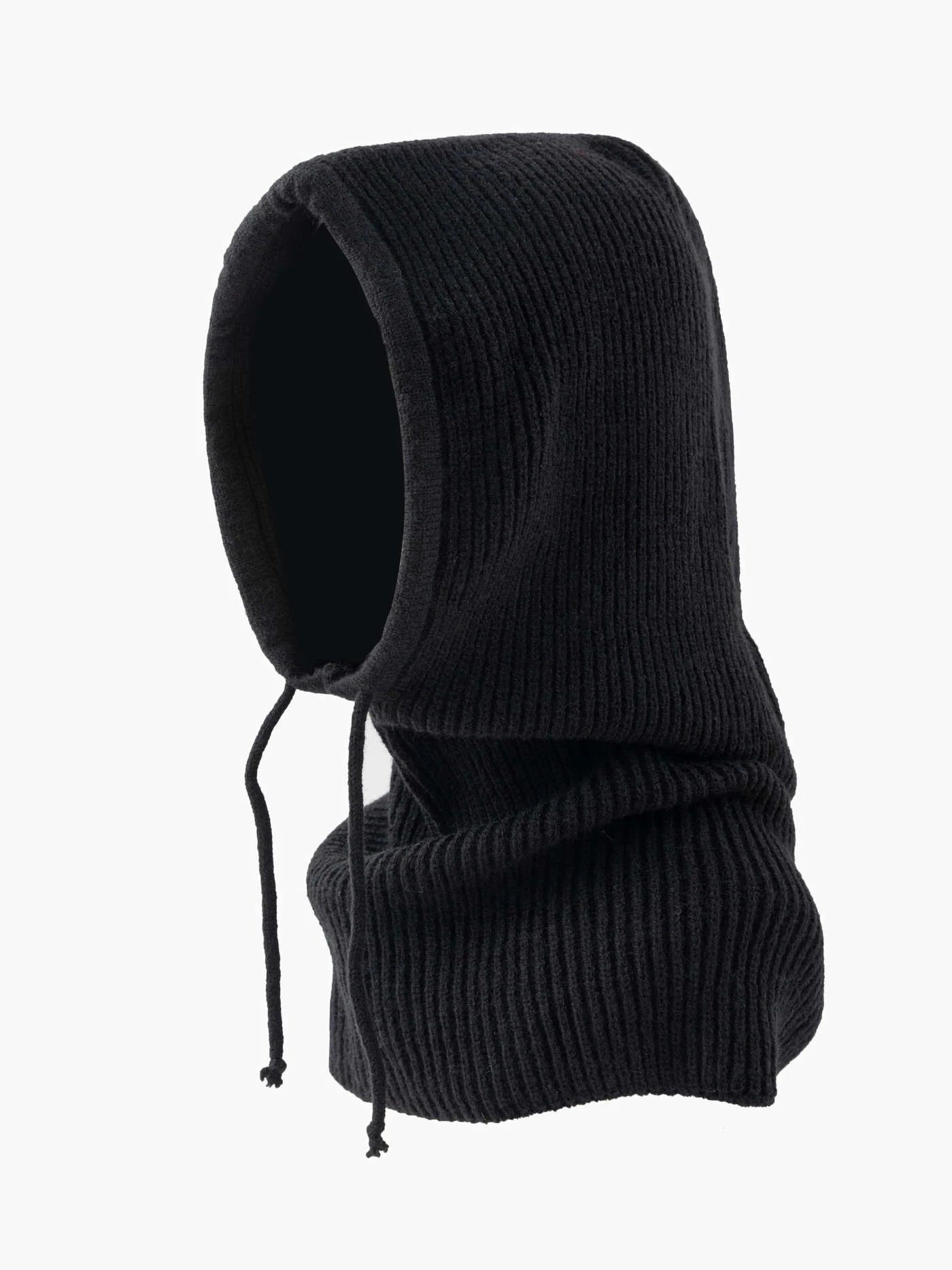 Knit balaclava in soft ribbed fabric with drawstrings, Hadara Boutique