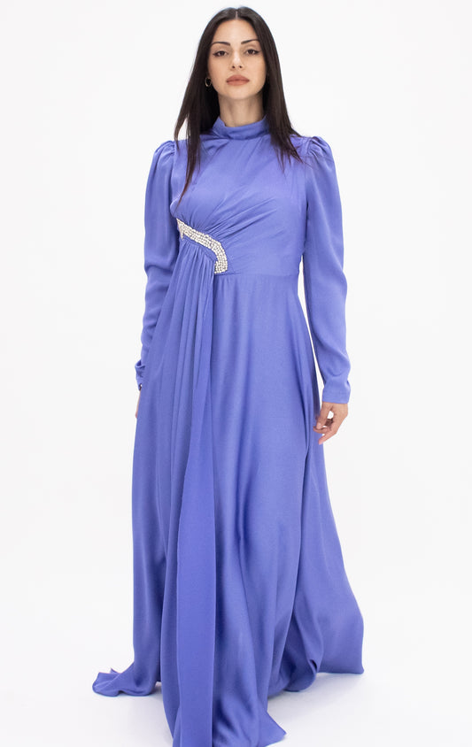 Mia Satin Gown in Blue by Hadara Boutique