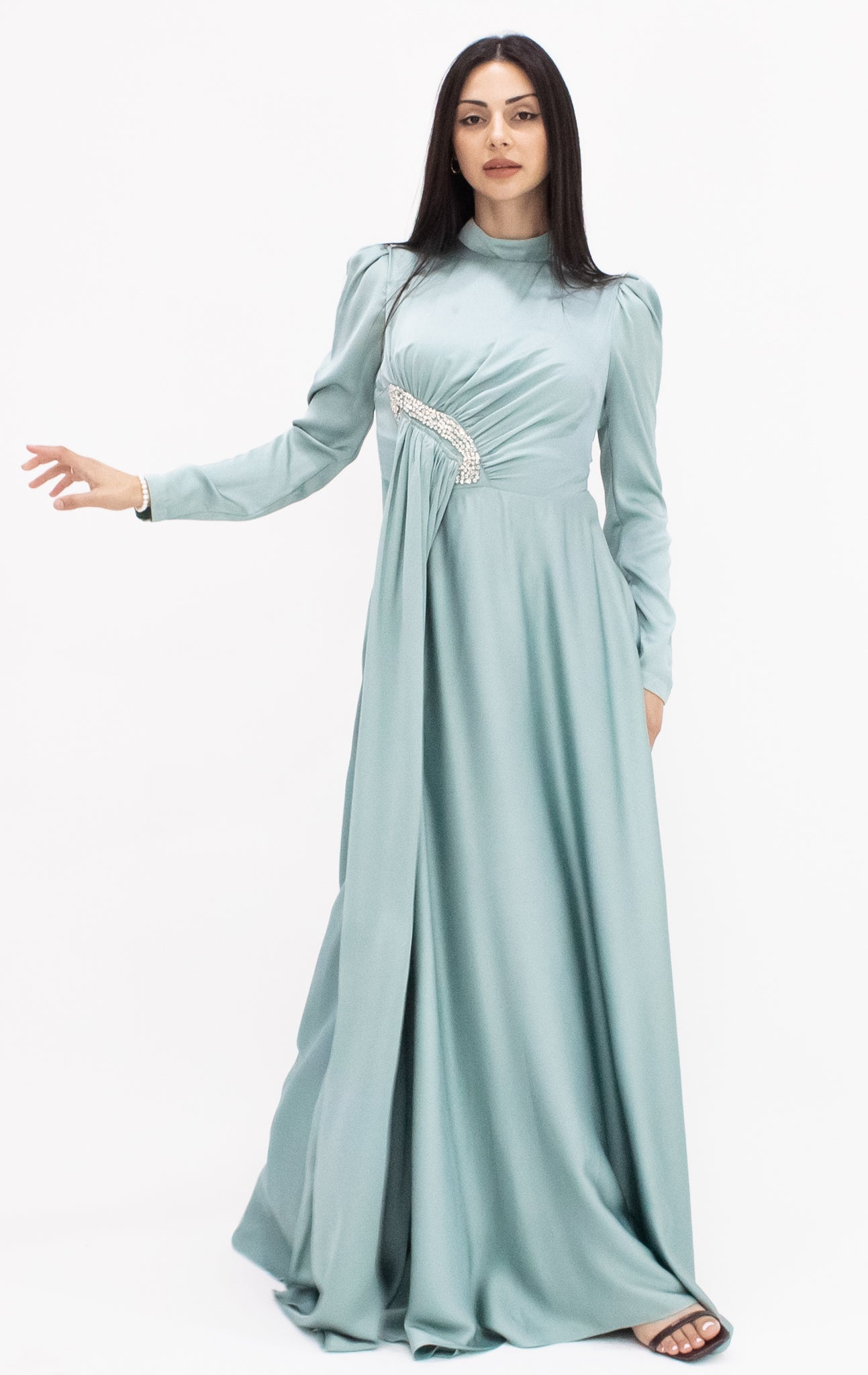 Mia satin gown - Sage