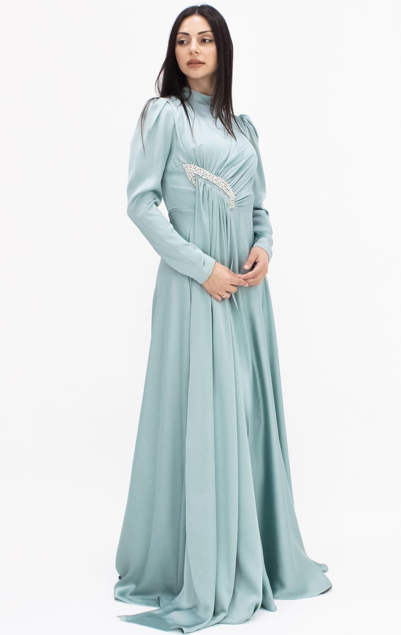 Mia satin gown - Sage