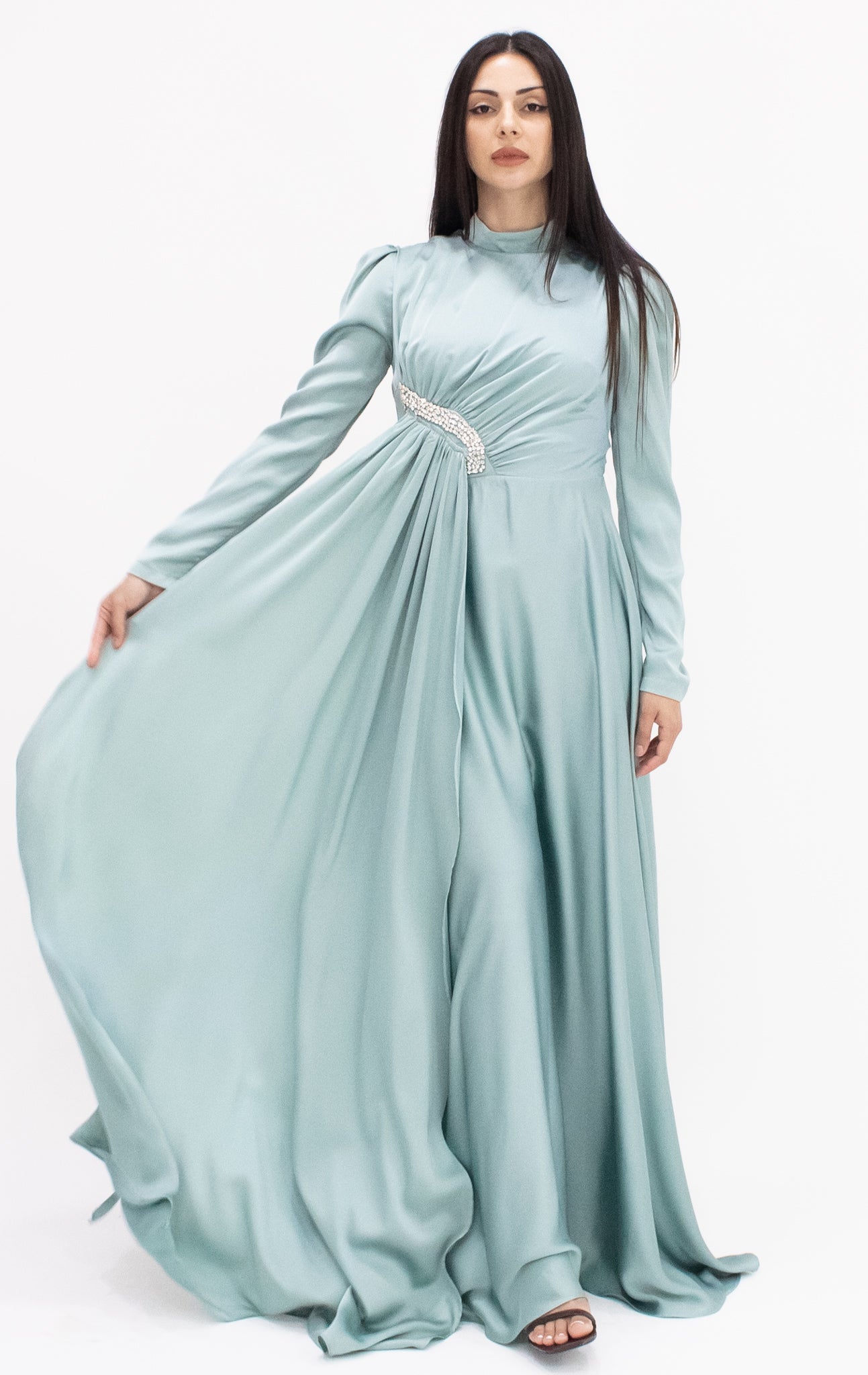 Mia satin gown - Sage