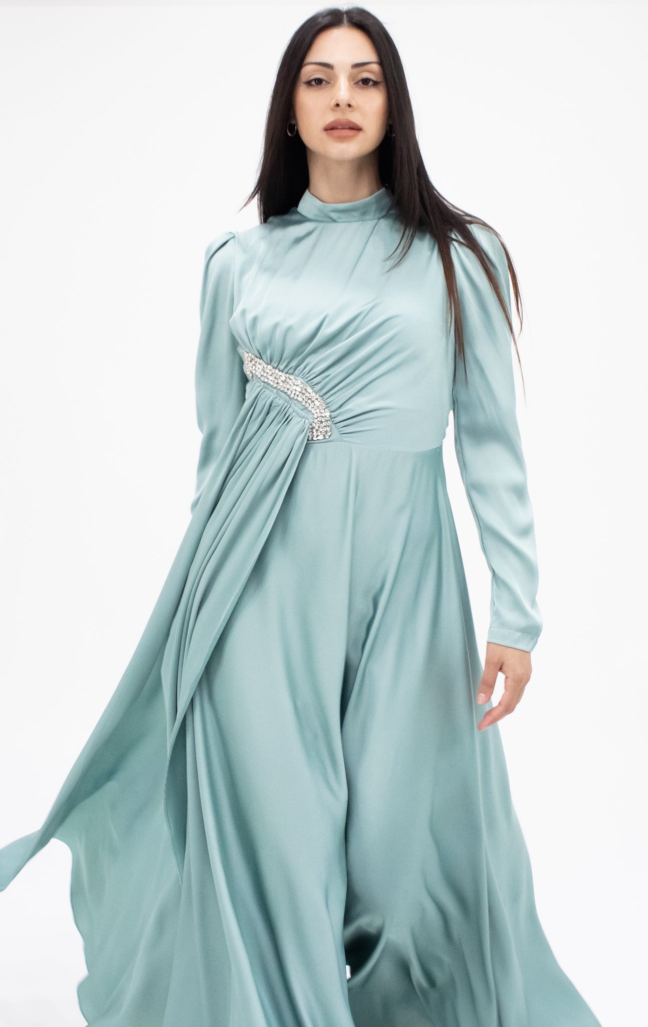 Mia satin gown - Sage