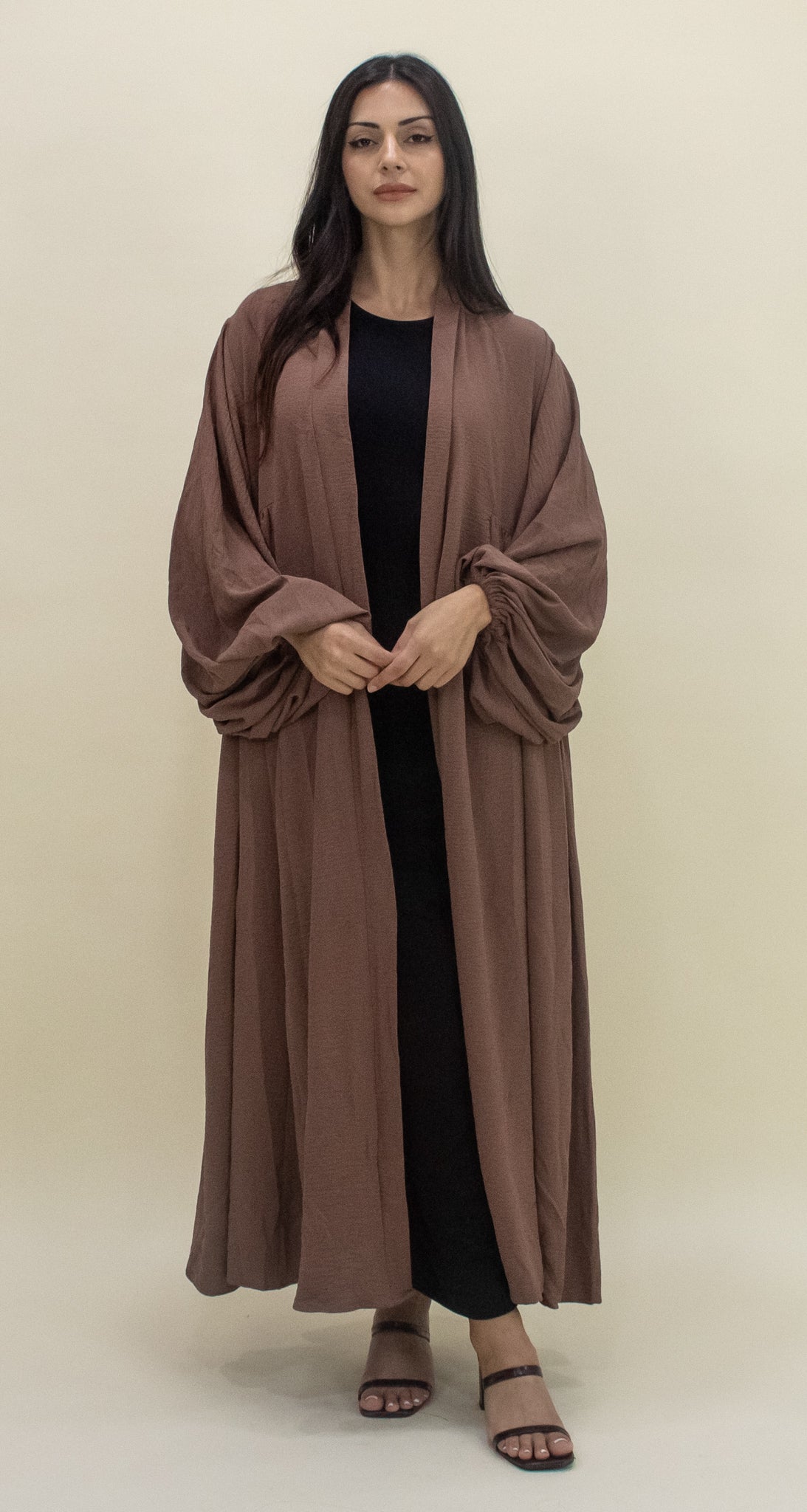Paris Open Abaya in Brown by Hadara Boutique