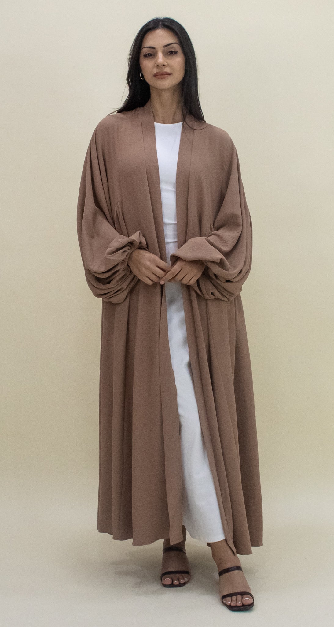 Paris Open Abaya in Tan by Hadara Boutique