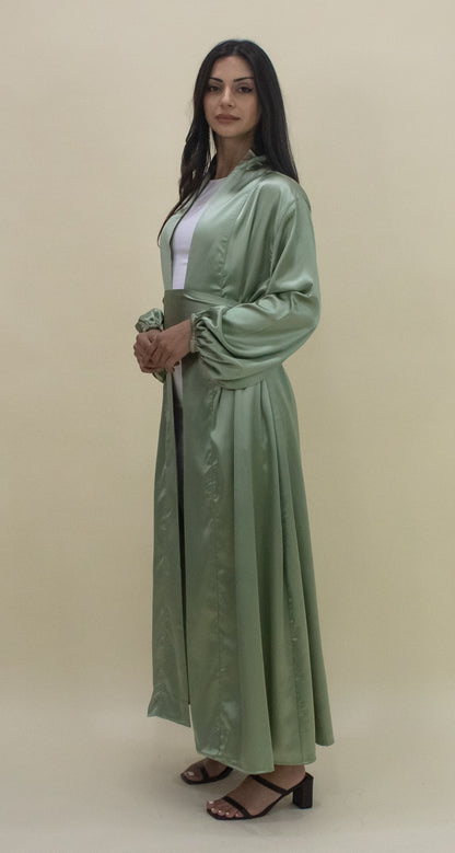 Luxe Satin Open Abaya - Mint